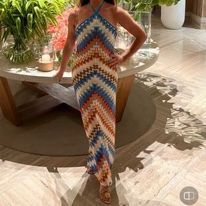 Alexis Celestine Crochet Knit Chevron Multi-color Maxi Dress Size M
